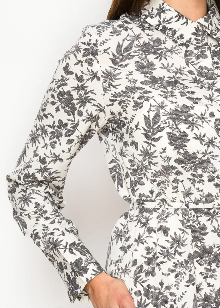 Floral Print Midi Dress — White & Grey Botanical