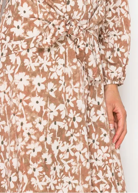 Floral Button-Front Dress with Waist Tie