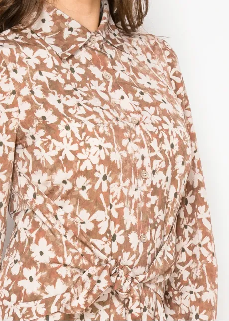 Floral Button-Front Dress with Waist Tie