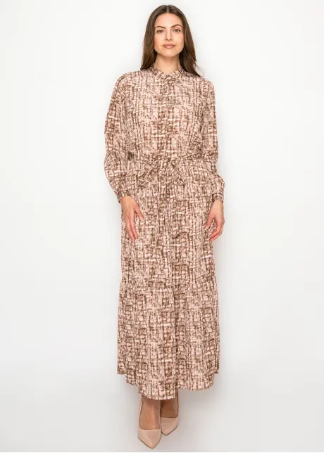 Printed Tiered Maxi Dress — Mocha & Blush
