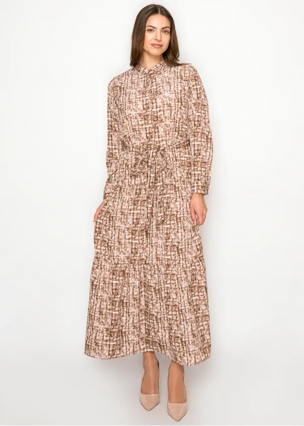 Printed Tiered Maxi Dress — Mocha & Blush