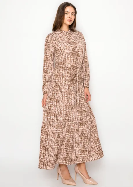 Printed Tiered Maxi Dress — Mocha & Blush