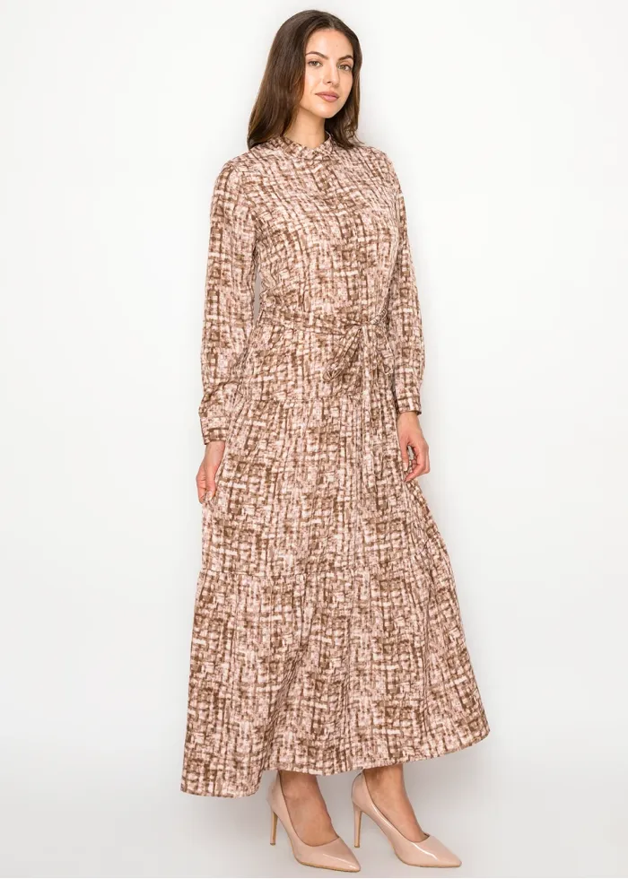 Printed Tiered Maxi Dress — Mocha & Blush