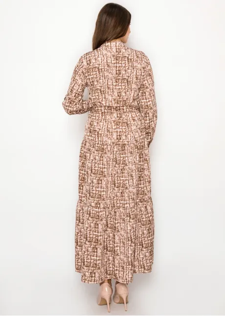 Printed Tiered Maxi Dress — Mocha & Blush