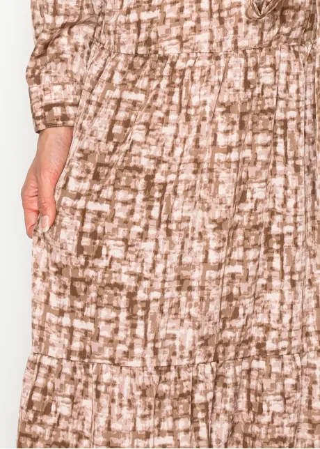 Printed Tiered Maxi Dress — Mocha & Blush