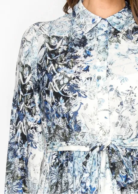 Navy & Ivory Floral Belted Shirt Dress