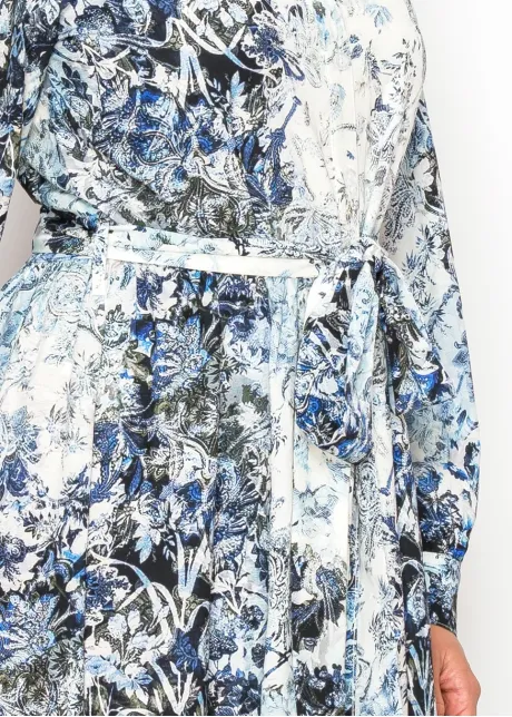 Navy & Ivory Floral Belted Shirt Dress