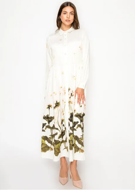 White Floral Dress with Garden Border Print