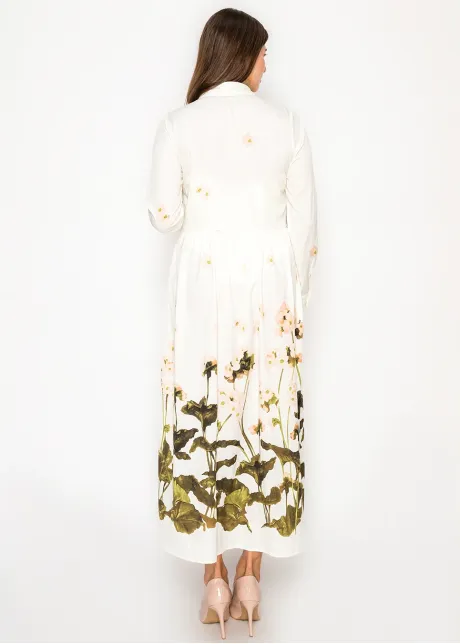 White Floral Dress with Garden Border Print