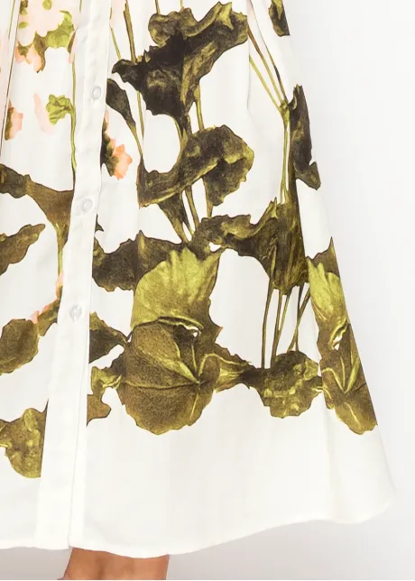 White Floral Dress with Garden Border Print