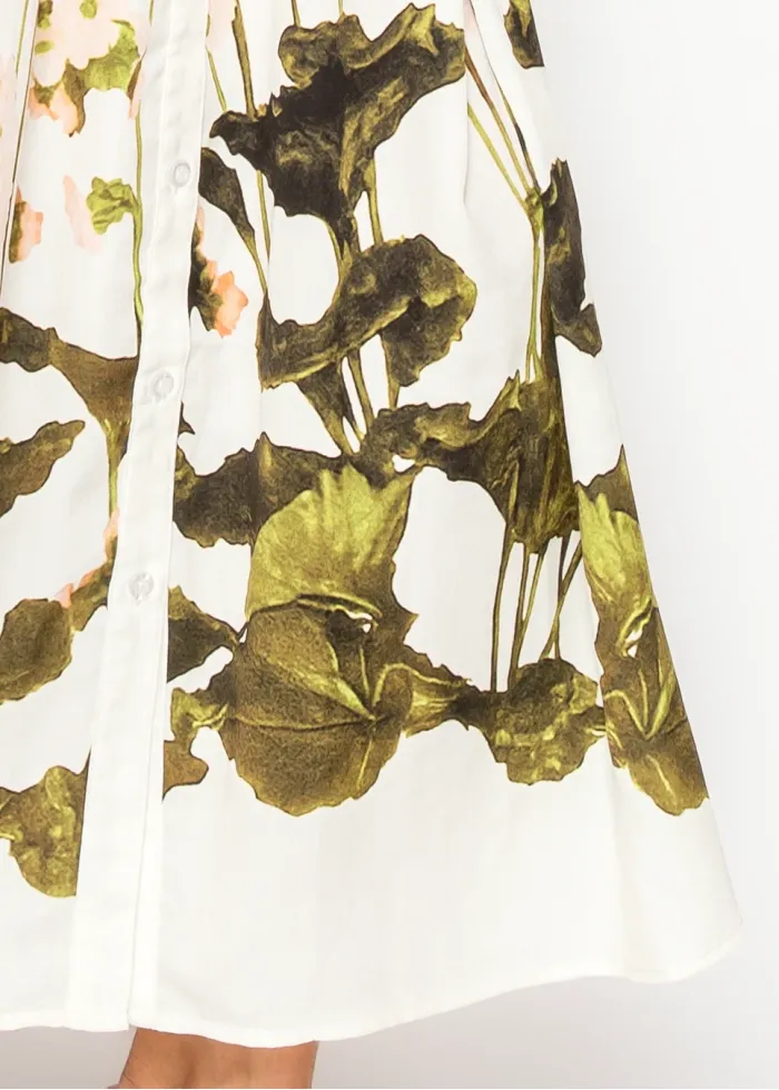 White Floral Dress with Garden Border Print