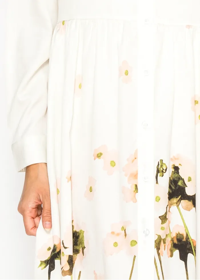 White Floral Dress with Garden Border Print