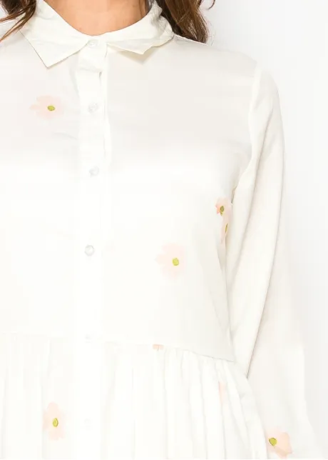 White Floral Dress with Garden Border Print