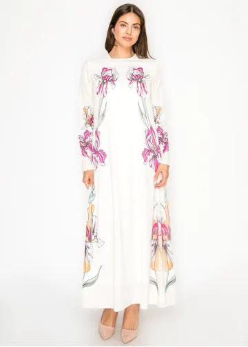 White Floral Maxi Dress, Placed Iris Print