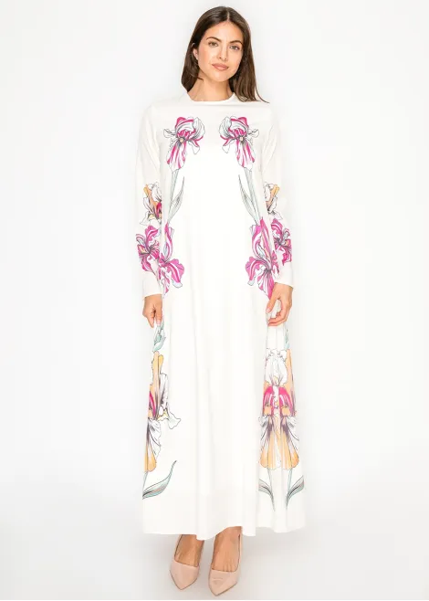 White Floral Maxi Dress, Placed Iris Print