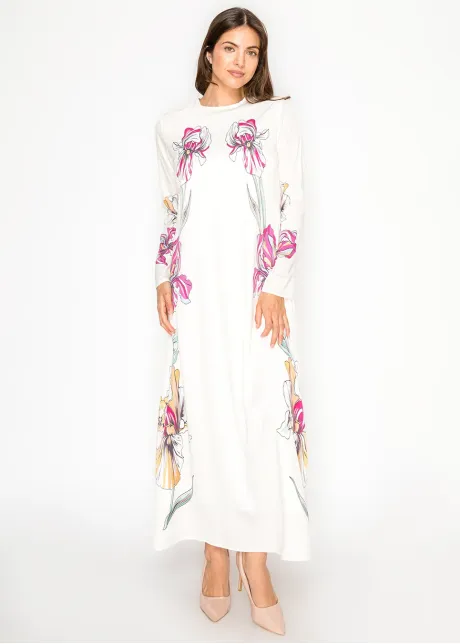 White Floral Maxi Dress, Placed Iris Print