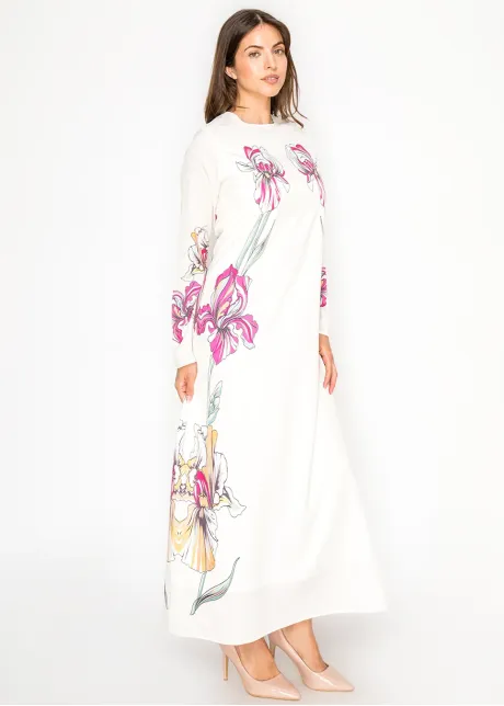 White Floral Maxi Dress, Placed Iris Print