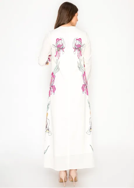 White Floral Maxi Dress, Placed Iris Print