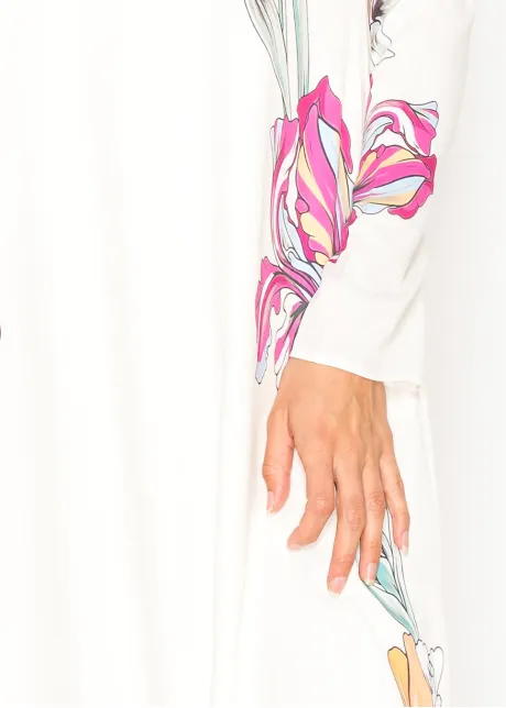 White Floral Maxi Dress, Placed Iris Print