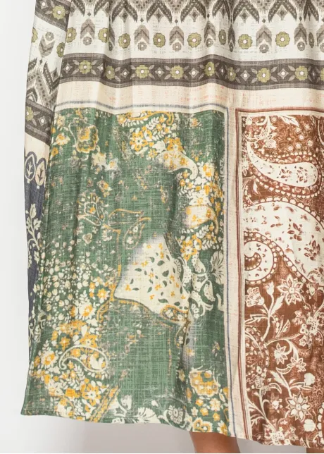 Patchwork Tie Waist Long Sleeve Dress