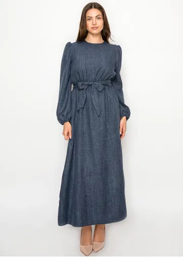 Round Neck Long Sleeve Navy Dress