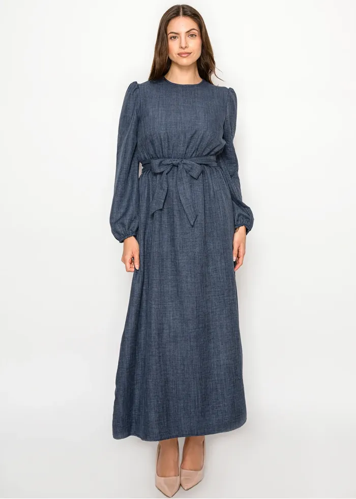 Round Neck Long Sleeve Navy Dress