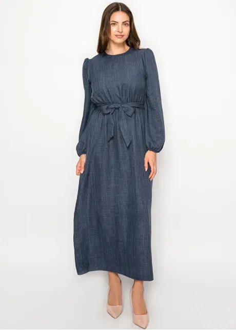 Round Neck Long Sleeve Navy Dress
