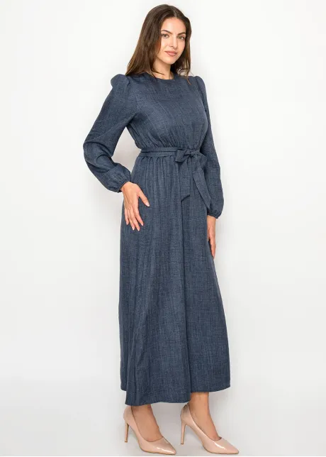 Round Neck Long Sleeve Navy Dress