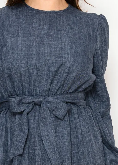 Round Neck Long Sleeve Navy Dress