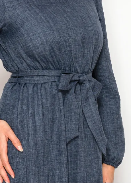 Round Neck Long Sleeve Navy Dress