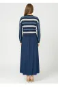 Mixed-Texture Maxi Dress — Navy Stripe