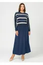 Mixed-Texture Maxi Dress — Navy Stripe