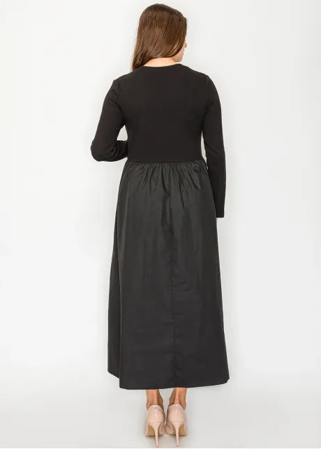 Black Cotton Blend Henley Dress