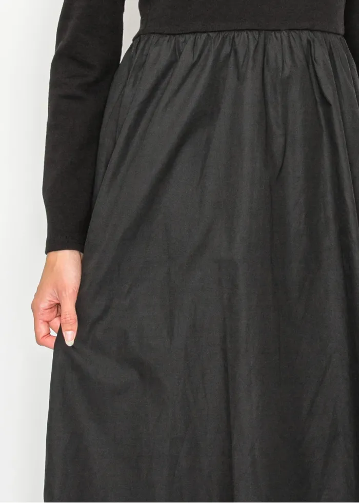 Black Cotton Blend Henley Dress