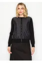 Black Quilted Front Zip Knit Cardigan