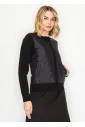 Black Quilted Front Zip Knit Cardigan