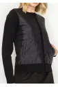Black Quilted Front Zip Knit Cardigan