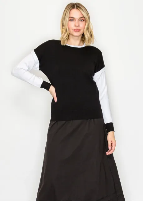 Everyday layered knit sweater in black and white