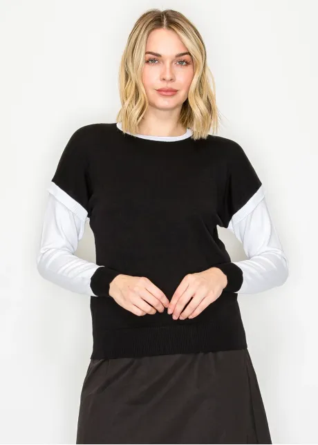 Everyday layered knit sweater in black and white
