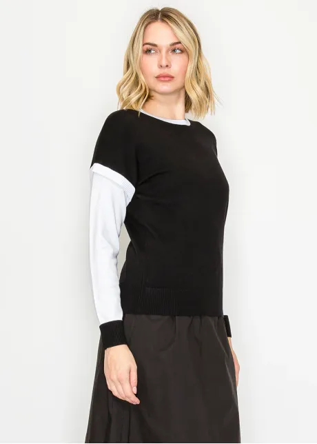 Everyday layered knit sweater in black and white