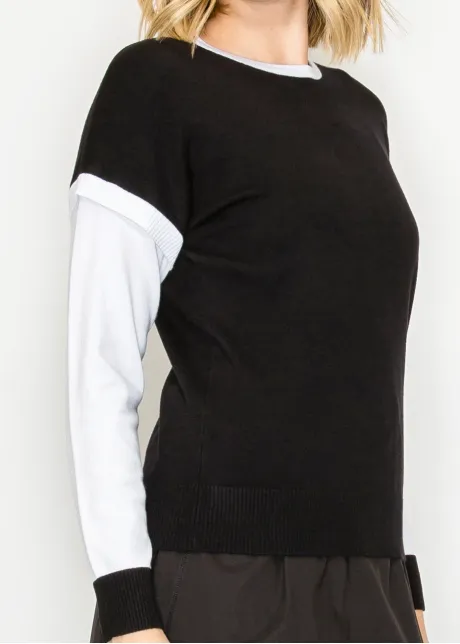 Everyday layered knit sweater in black and white