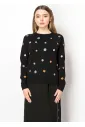 Black Knit Sweater with Colorful Daisies