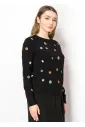 Black Knit Sweater with Colorful Daisies