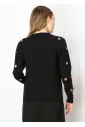 Black Knit Sweater with Colorful Daisies