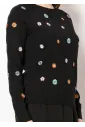 Black Knit Sweater with Colorful Daisies