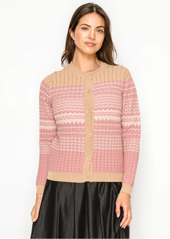 Blush Chevron Knit Button Cardigan