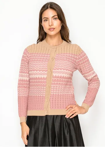 Blush Chevron Knit Button Cardigan