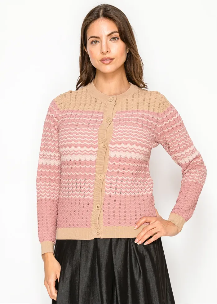 Blush Chevron Knit Button Cardigan