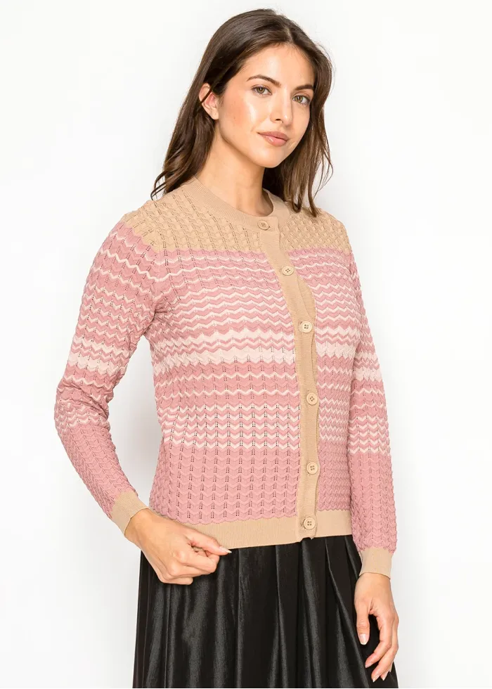 Blush Chevron Knit Button Cardigan