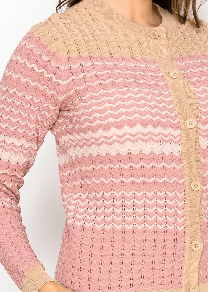 Blush Chevron Knit Button Cardigan